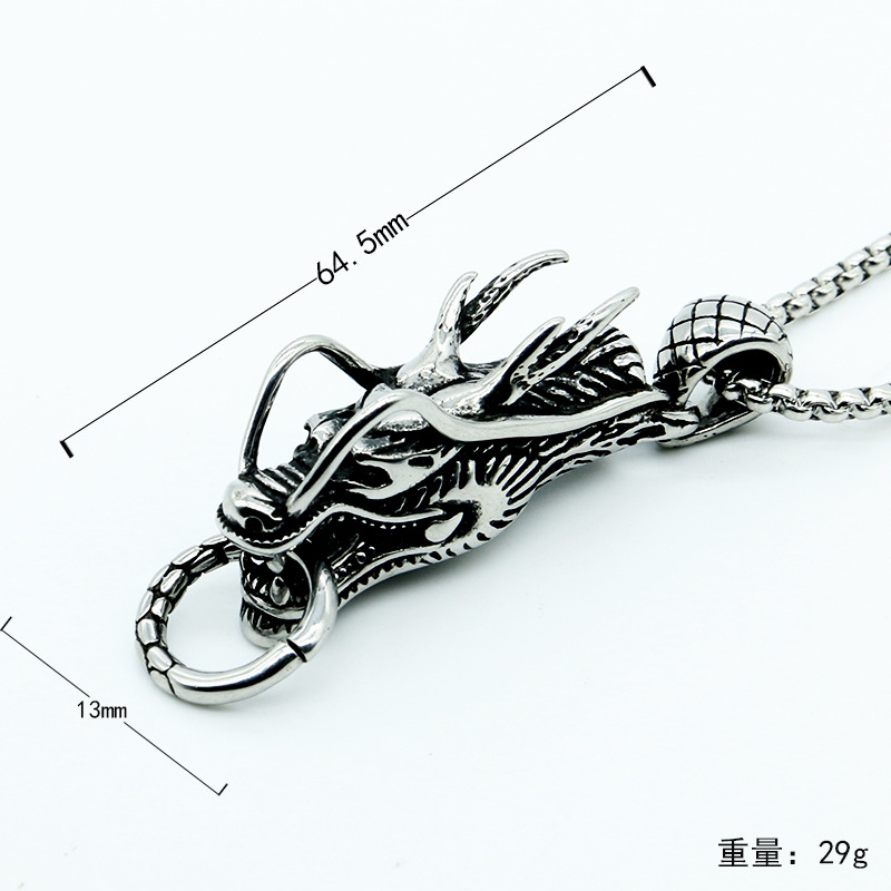 Punk Style Casting Biker dragon head Pendant High Quality Silver stainless steel Gothic Necklace with Box chain 3mm 24''Silver Black Golden