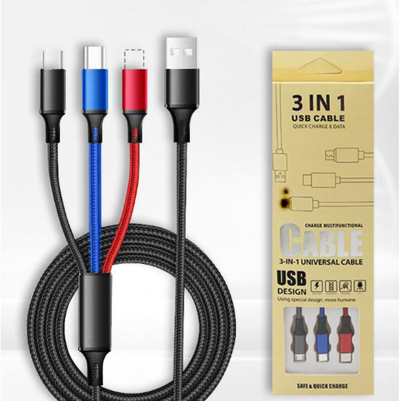 3 in 1 USB ケーブル タイプ C ケーブル Samsung Xiaomi 充電ケーブル用 iPhone 14 13 12 X 11 Pro Max 充電器マイクロ USB ケーブル パッケージ付き