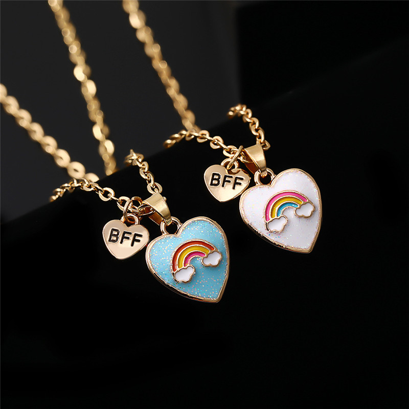 Faahion Best Friends Rainbow Heart Pendant Necklace Designer for Children Alloy Gold Chain South American BFF Pendants Necklaces Short Choker Friendship Jewelry