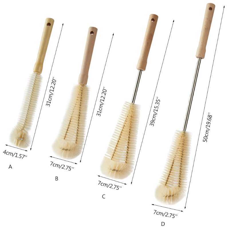 New Kitchen Cleaning Brush L-shaped Coffee Tea Glass Cup Baby Bottle Brush Hangable Wooden Handle Cleaner Gadgets