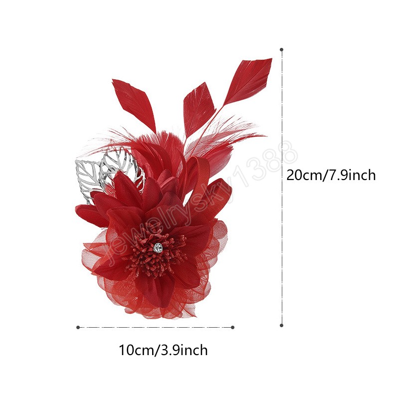 Tüy korsaj el yapımı saç klipli kumaş çiçek broş pim kadınlar için elbise yaka yaka pimi düğün giysi aksesuarları