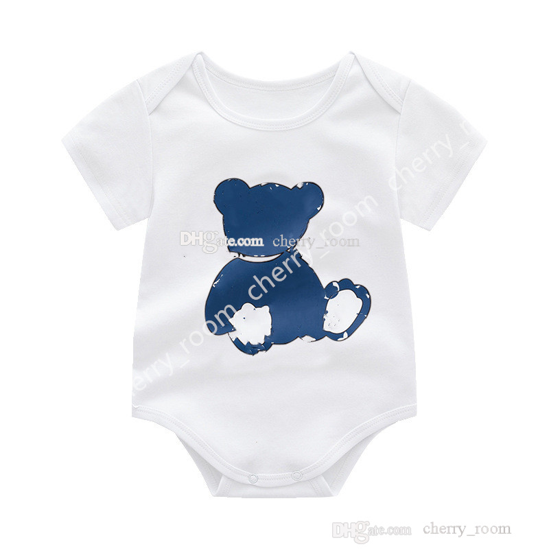 cartoon Boys girls Romper designer Fashion designer bear letter printed Short Sleeve Infant Jumpsuit Cute Lattice Newborn Cotton Casual Onesie S2172