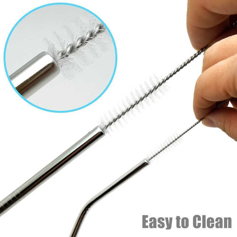 Straw Cleaning Brush Reusable Eco-Friendly Stainless Steel Drinking Straw Cleaner Brush Set Soft Hair Cleaning Tool