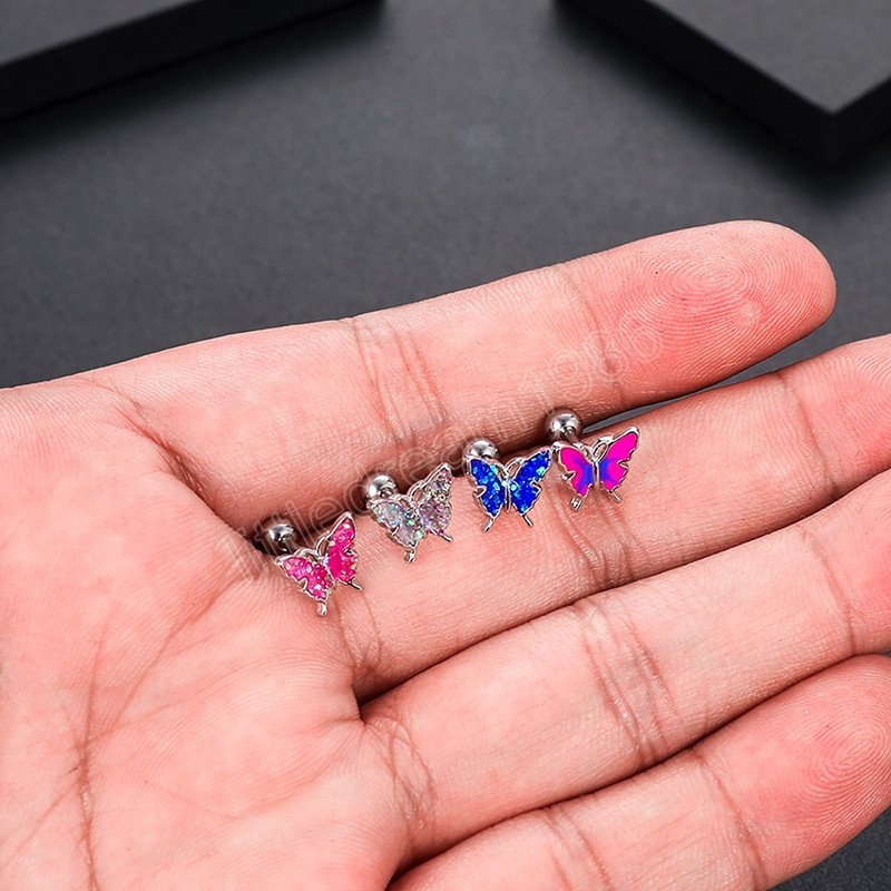 Boretas brilhantes de borboleta para mulheres meninas cartilagem tragus helix brinco de piercing de orelha de jóias corporais coloridas