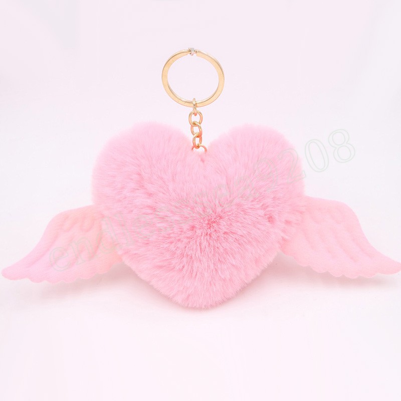 Coeur ailes amour boule de cheveux porte-clés pendentif sac en peluche fille ornements voiture pendentif Llaveros Mujer Pom Pom porte-clés accessoires