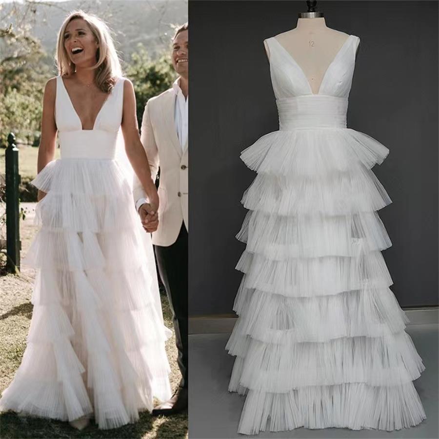 Nouvelle robe de mariée européenne et américaine robe de mariée légère à col en V FN10789