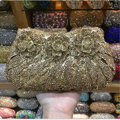 イブニングバッグ18色結婚式のフォーマルディナークラッチ女性ゴールドクリスタルイブニングクラッチバッグメタルクラッチハンドバッグフラワーブライダル財布財布