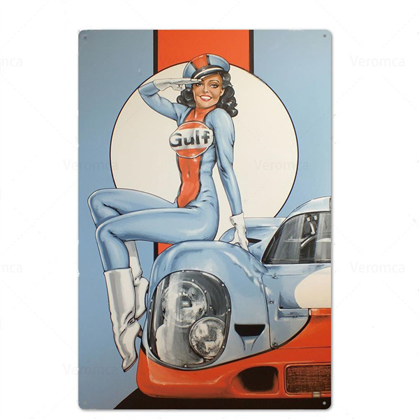 Vintage Gulf Race Queen Metal Tin Plaque Retro Car Metal Poster Bar Pub Club Home Garage Dekorativ järnmålning Metallplatta Personlig metallskylt 30x20 cm W01