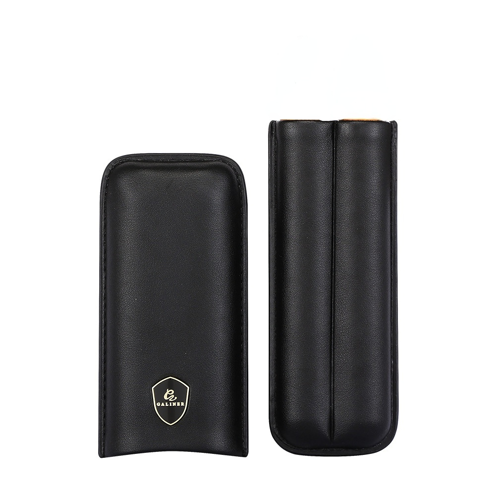 Кожаная сигара корпуса Humidor Portable Pocket 2 Tube Holder Travel Cigar Cigar Humidor Box Cigars аксессуары с подарочной коробкой