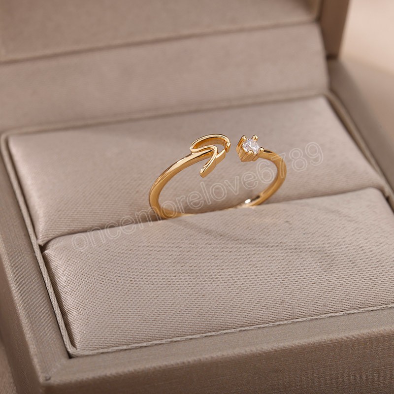 26 Engelska bokstav Öppna fingerringar Rhinestone A-Z Initialer Namn Alfabet Justerbara kvinnor Män Par Ring Wedding Party Jewelry
