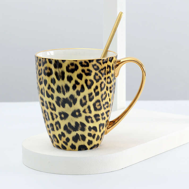 Porslin kaffemuggar och kaffekoppar middagsplatta sätter ben porslin tabellware drickware leopard lyx design 2023 ny ankomst
