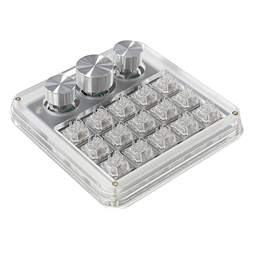 Macropad com botão 15 key 3 codifica o interruptor de cristal eixo de gelo transparente tampa de tecla transparente acrílico -teclado mecânico programável teclado