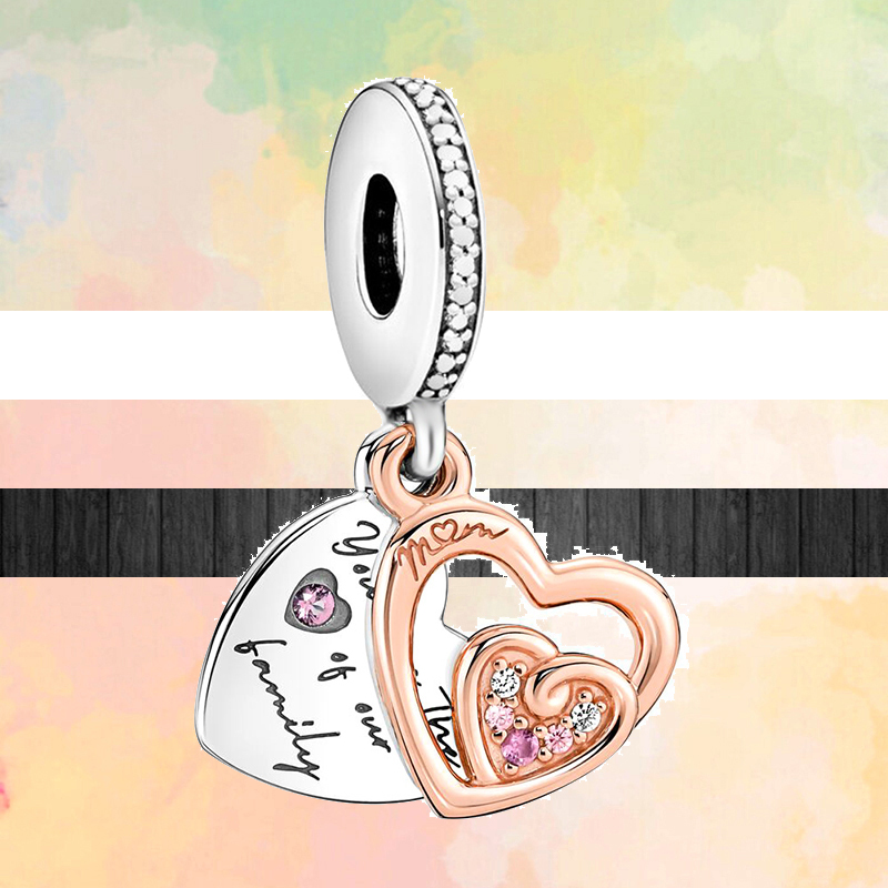 Passend für Pandora-Perlen, 925er Silber, Damenschmuck, neuer rosafarbener Mom-Herz, Liebe-Sie-Serie, ewiger, unendlicher Anhänger zum Selbermachen