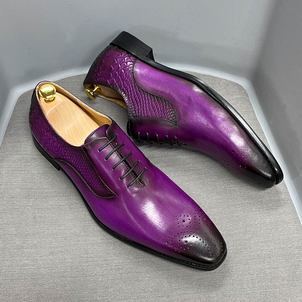 Luksusowe męskie nadruki na węża Oxford Snake Koronowane czarne fioletowe biuro weselne mężczyźni Ubierz skórzane buty formalne buty dla mężczyzn