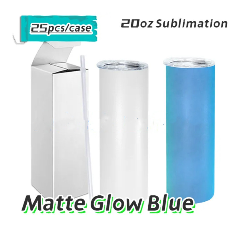 US Warehouse 20oz rak sublimering matt glödande tumbler diy glöd i det mörka rostfritt stål fluorescens koppar bärbara resemuggar utomhus vattenflaska b5