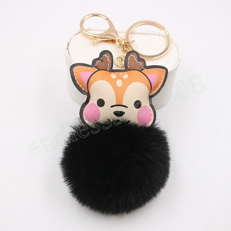 Carino Cervo Sika Pompon Portachiavi Pom Pom Portachiavi Palla di Pelliccia di Coniglio Pompon Porte Clef Soffice Portachiavi In Pelle Accessori Gioielli