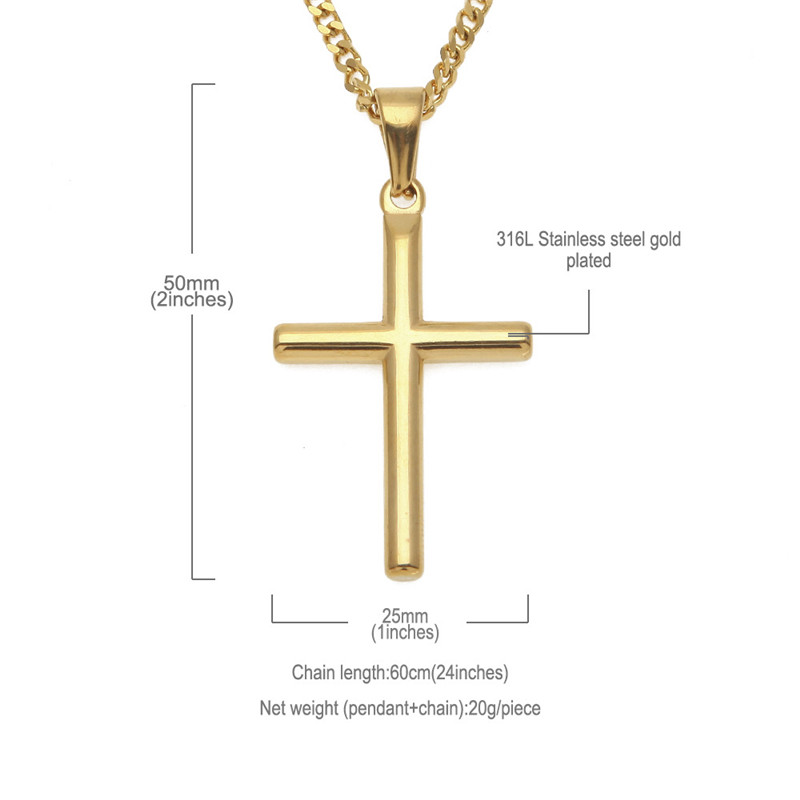 Mens Stainless Steel Cross Pendant Necklace Gold Sweater Chain Fashion Hip Hop Necklaces Jewelry 2 styles