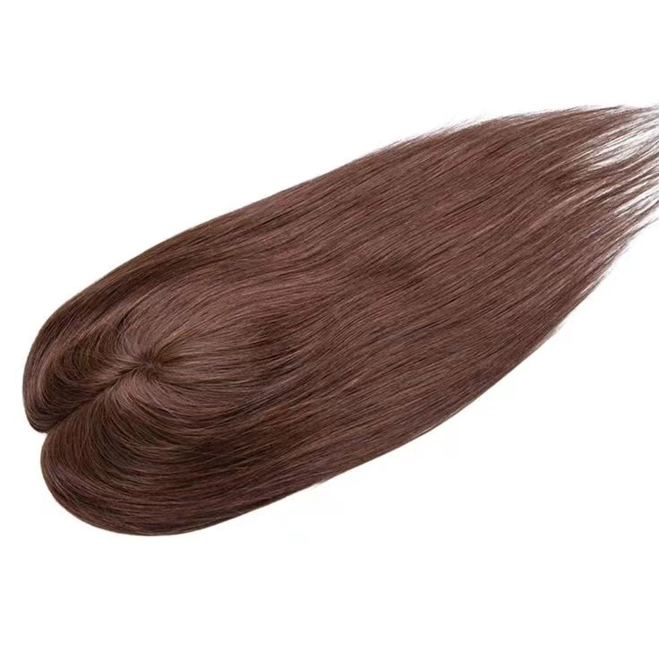 Topper de cheveux humains brun chocolat de base de peau avec 4 clips en soie Top toupet de cheveux européens vierges pour femmes postiche fine 15X16CM 6x6 150% densité