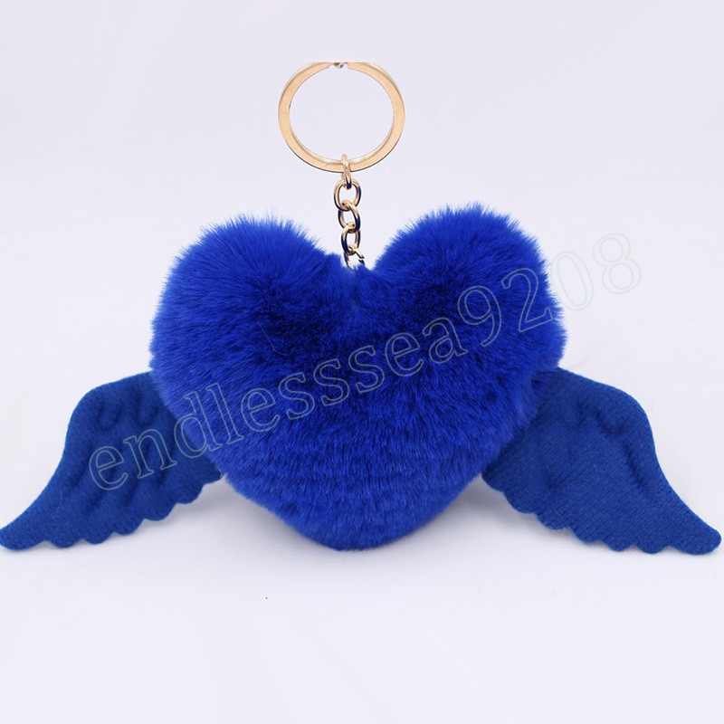 Coeur ailes amour boule de cheveux porte-clés pendentif sac en peluche fille ornements voiture pendentif Llaveros Mujer Pom Pom porte-clés accessoires