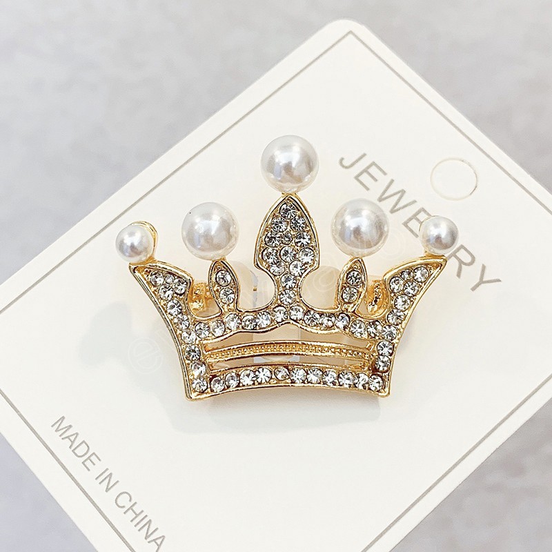 Broche de corona de diamantes de imitación a la moda, broches de alfiler de solapa para traje de cristal de lujo real para mujeres y hombres, accesorio de insignia, regalo de joyería