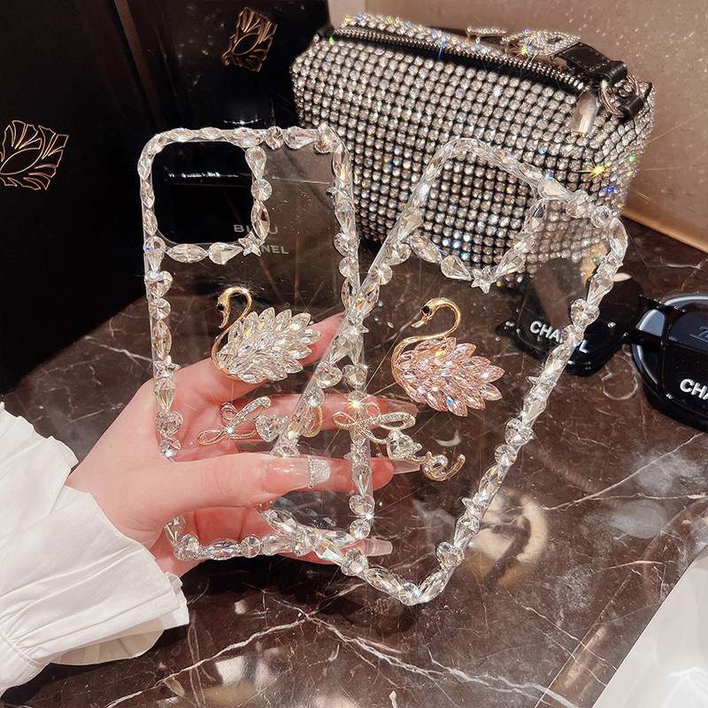 Top Desginer Swan Diamond Cases voor iPhone14Promax 13 11 Pro Max Shockproof Covers met luxe liefde Rhinestone iPhone14Plus Shinning Shell voor iPhone13Pro 12Pro