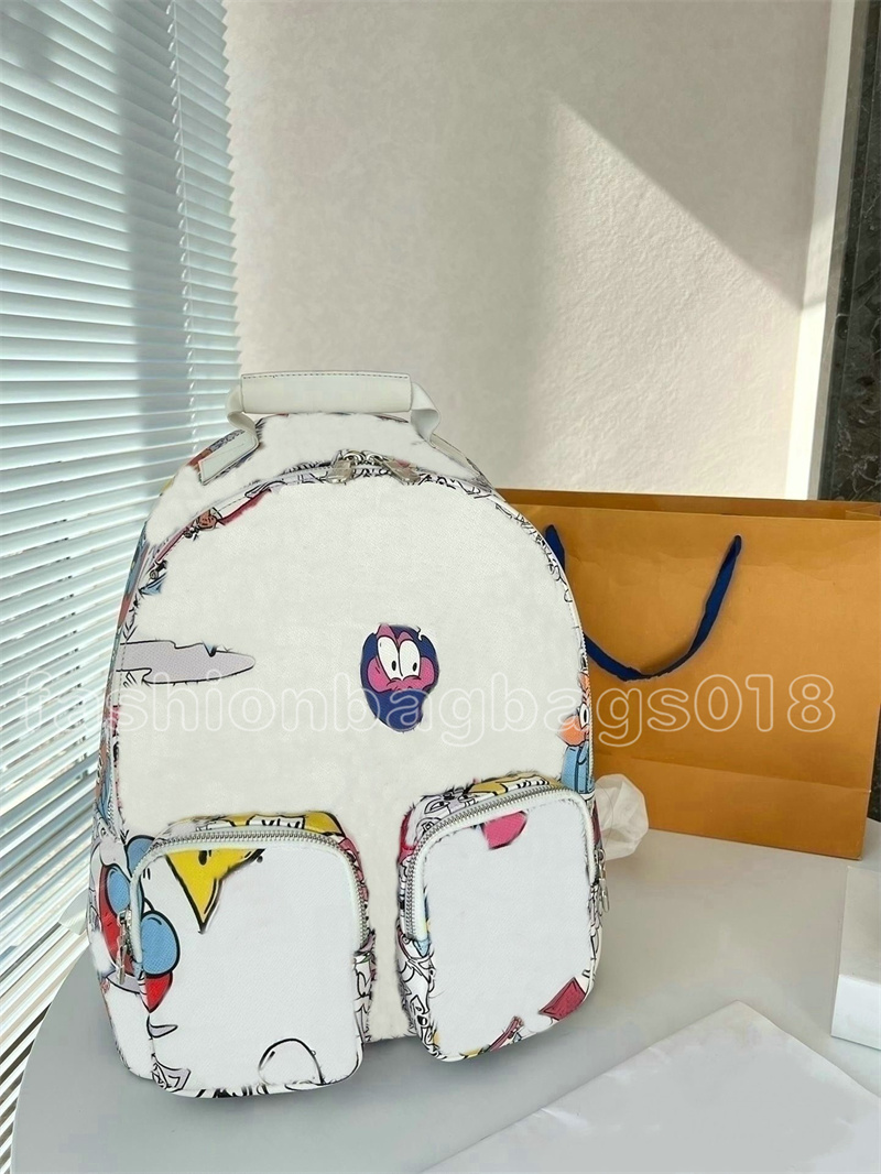 M21846 만화 캐릭터 배낭 Multipocket Designer Fun Comics Schoolbags for Teenager Man 디자인 학교 가방 Luxury Monograms Floral Back Pack Stylish Backbag