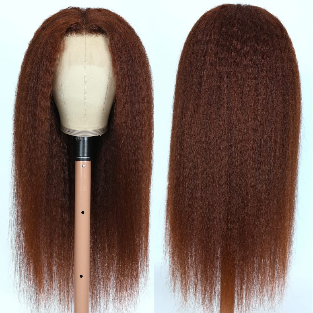 Moda Nuevas pelucas rectas rizadas de color marrón rojizo para mujeres negras Encaje de alta definición Pre desplumado Cabello humano Remy 13x4 Peluca delantera de encaje transparente 130% de densidad DIVA1
