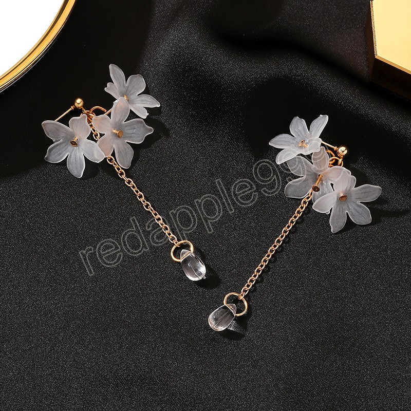 Fashion White Acrylic Flower Petals Dangle Earrings Female Long Tassel Chain Pendant Earring Women Wedding Valentine's Day Earring