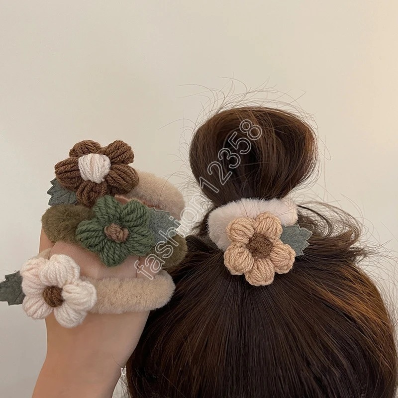 Pony Tails Tutucu Koreli Kadın Sevimli Peluş Çiçek Saç Bandı Elastics Saç Band Scrunchies Saç Bağları Bayanlar At kuyruğu Saç Aksesuarları Tutma