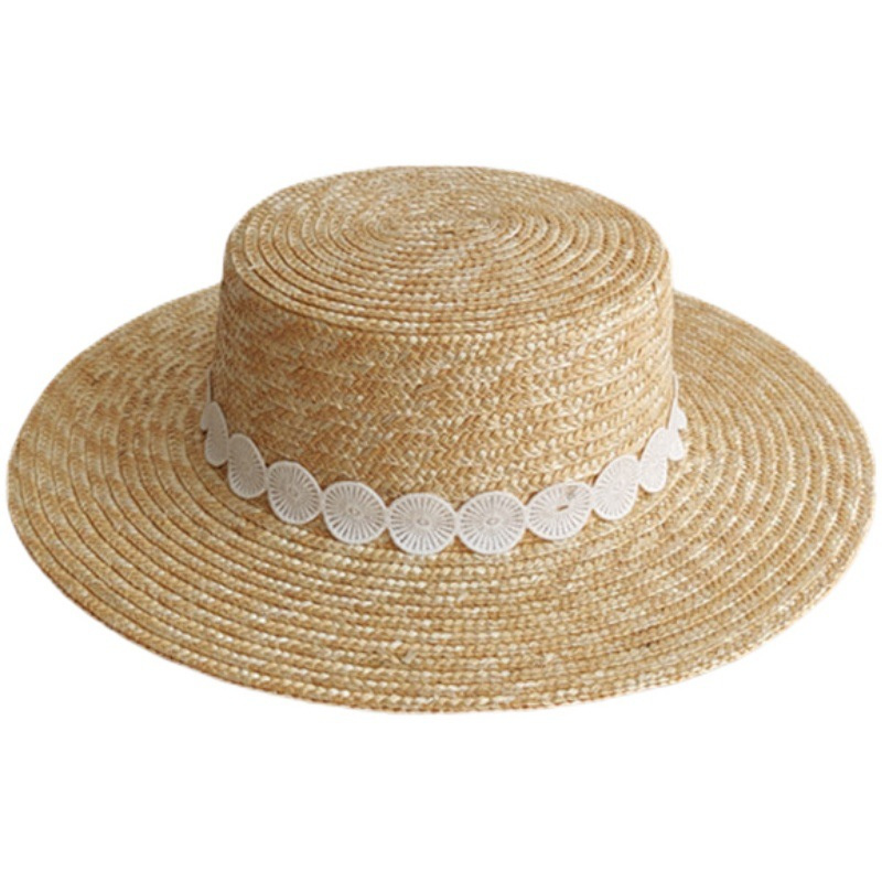 الموضة Sunshade Straw Hat Lace Hook Ho -Flower Hats Women Beach Sunscreen Bucket Hat Flat Top Sun Cap Casquette