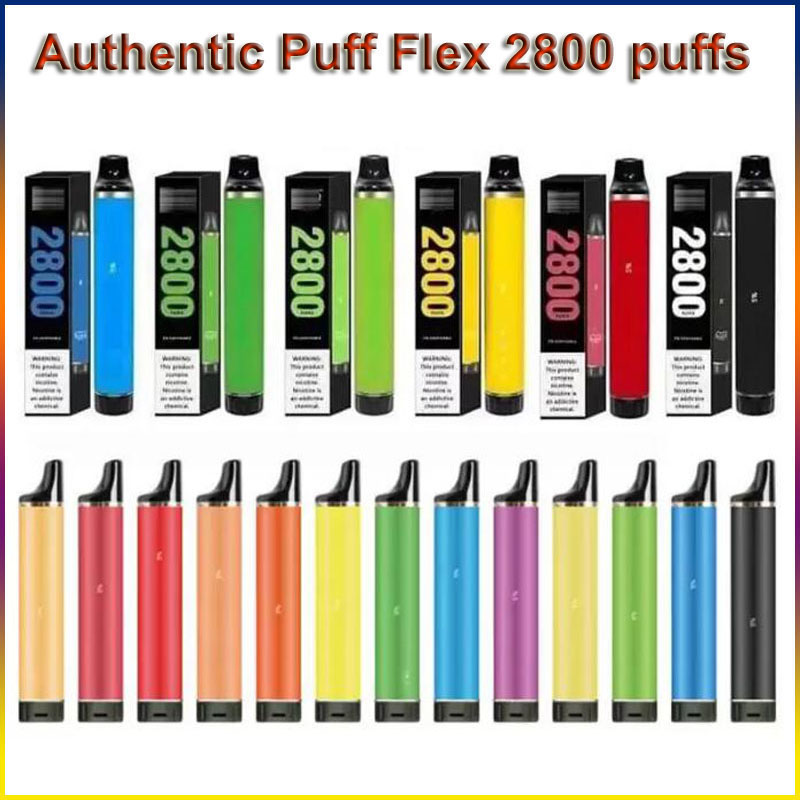 Оригинал Puff Flex 2800 Puffs Одноразовые наборы Vape Pen E Cigarette Kits 10 мл Vapes Pod Device 5% 10 мл 1500 мАч против Bang Elux Infinity Esco Bars