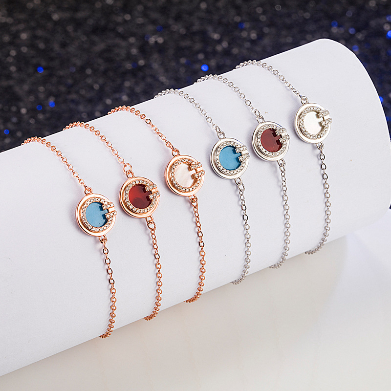 s925 Sterling Silver chains round brand shape bracelet light luxury everything natural white fritilla agate letter double T net red bracelet