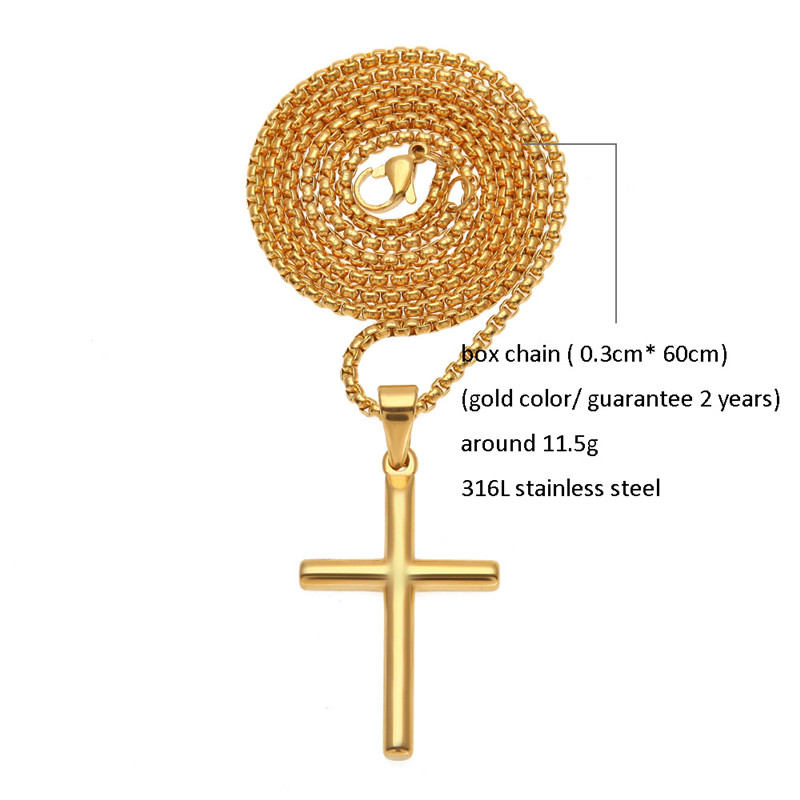 Mens Stainless Steel Cross Pendant Necklace Gold Sweater Chain Fashion Hip Hop Necklaces Jewelry 2 styles