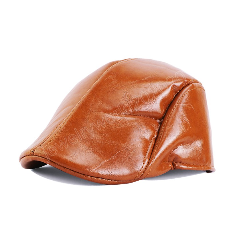 Faux Leather Newsboy Beret Fashion Retro Unisex Baseball Cap Adjustable Flat Peaked Hat