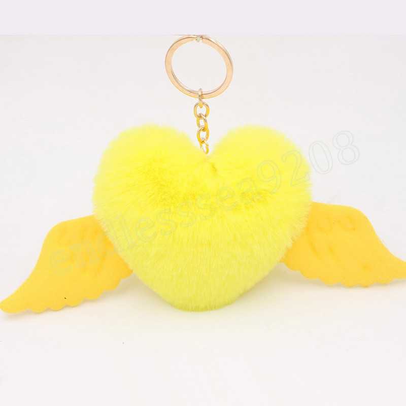 Coeur ailes amour boule de cheveux porte-clés pendentif sac en peluche fille ornements voiture pendentif Llaveros Mujer Pom Pom porte-clés accessoires