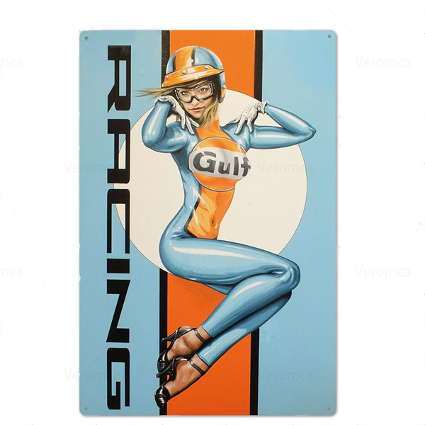 Vintage Gulf Race Queen Metal Tin Plaque Retro Car Metal Poster Bar Pub Club Home Garage Dekorativ järnmålning Metallplatta Personlig metallskylt 30x20 cm W01
