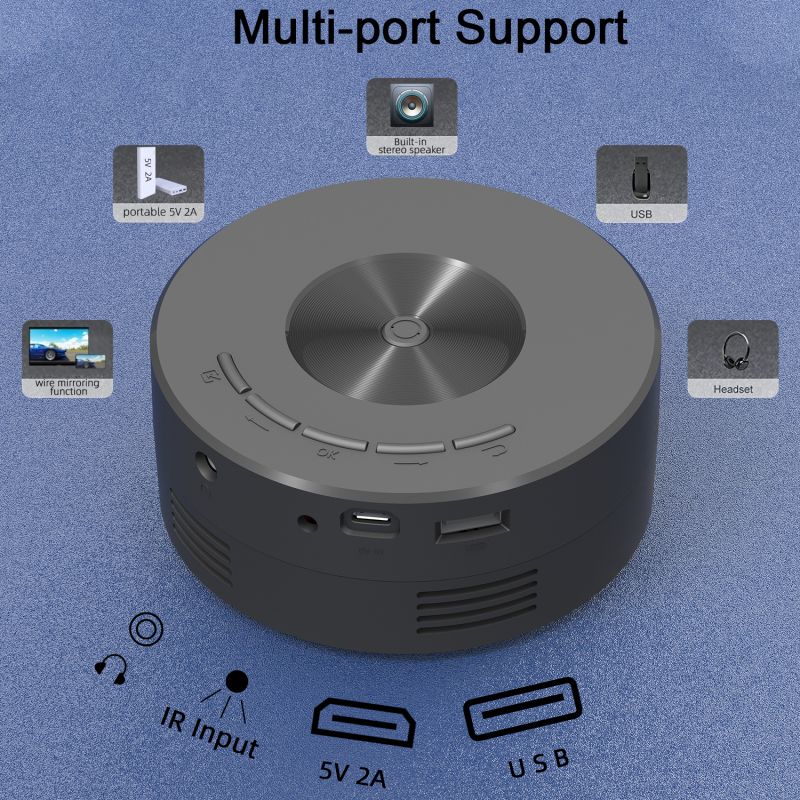 Мини -проектор экран 180p 4K Проводный проектор телефон 360 Home Theatre Cinema видео USB C Smart TV Box Portable для Xiaomi