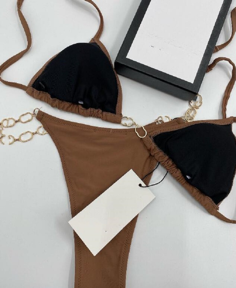 Trendiga bokstäver kedja bikinis bikini designer badkläder sexig split halter maillot de bain baddräkt sommarstrand dykning baddräkt kvinnor mode badkläder