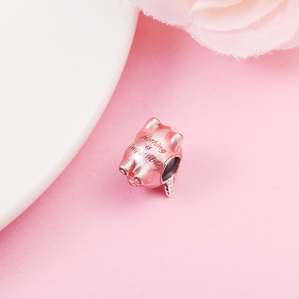 Charme de cochon de licorne volante en argent sterling 925 avec perle en émail pour bracelets à breloques de style Pandora bijoux européens