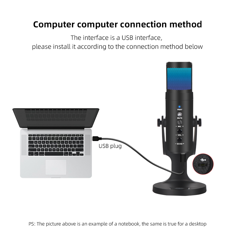 USB -microfooncondensor gaming voor pc/Mac/PS4/PS5/telefoonmicrofoon met briljante RGB -verlichtingshoofdtelefoon Uitgang Volume Controle Mute knop voor streaming Podcast YouTube