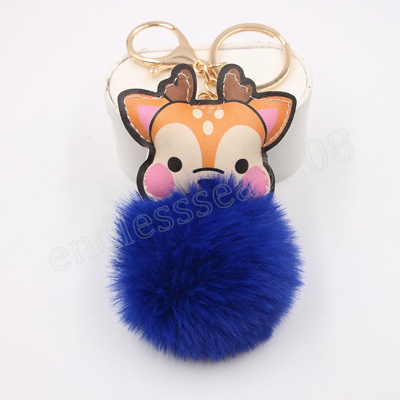 Carino Cervo Sika Pompon Portachiavi Pom Pom Portachiavi Palla di Pelliccia di Coniglio Pompon Porte Clef Soffice Portachiavi In Pelle Accessori Gioielli