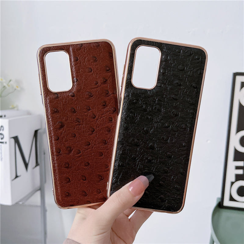 Ostrich patroon Vogue -telefoonhoesje voor iPhone 14 13 12 Pro Max Samsung Galaxy S23 Ultra S22 plus S21 S21fe duurzaam echt leerplaten beschermende shell schokbestendigheid