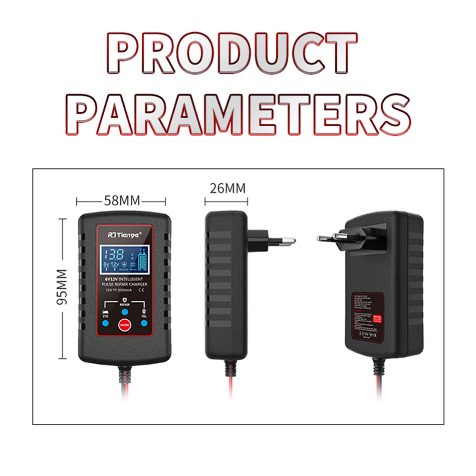 12V 6V 펄스 수리 자동차 배터리 충전기 LEB 디지털 2A 오토바이 어린이 장난감 자동차 용 전체 자동 납 배터리 충전기