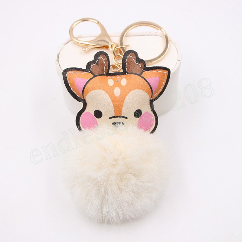 Carino Cervo Sika Pompon Portachiavi Pom Pom Portachiavi Palla di Pelliccia di Coniglio Pompon Porte Clef Soffice Portachiavi In Pelle Accessori Gioielli