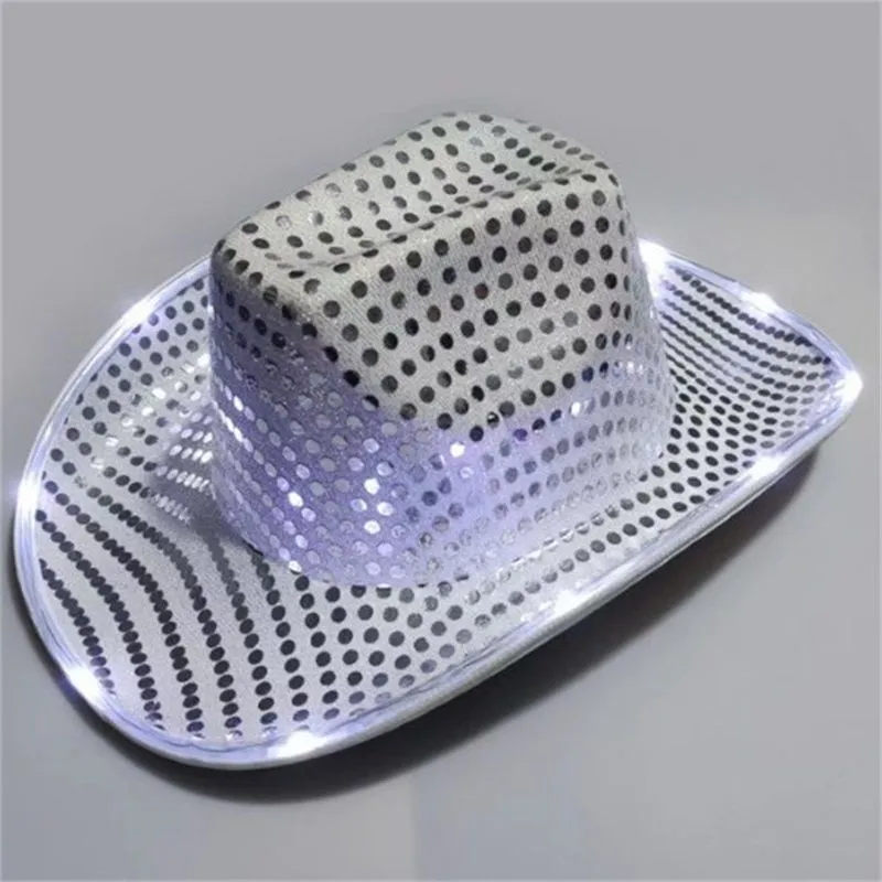 Space Cowgirl LED HAT che lampeggia la luce dei cappelli da cowboy di paillettes luminosi costume di Halloween J0314