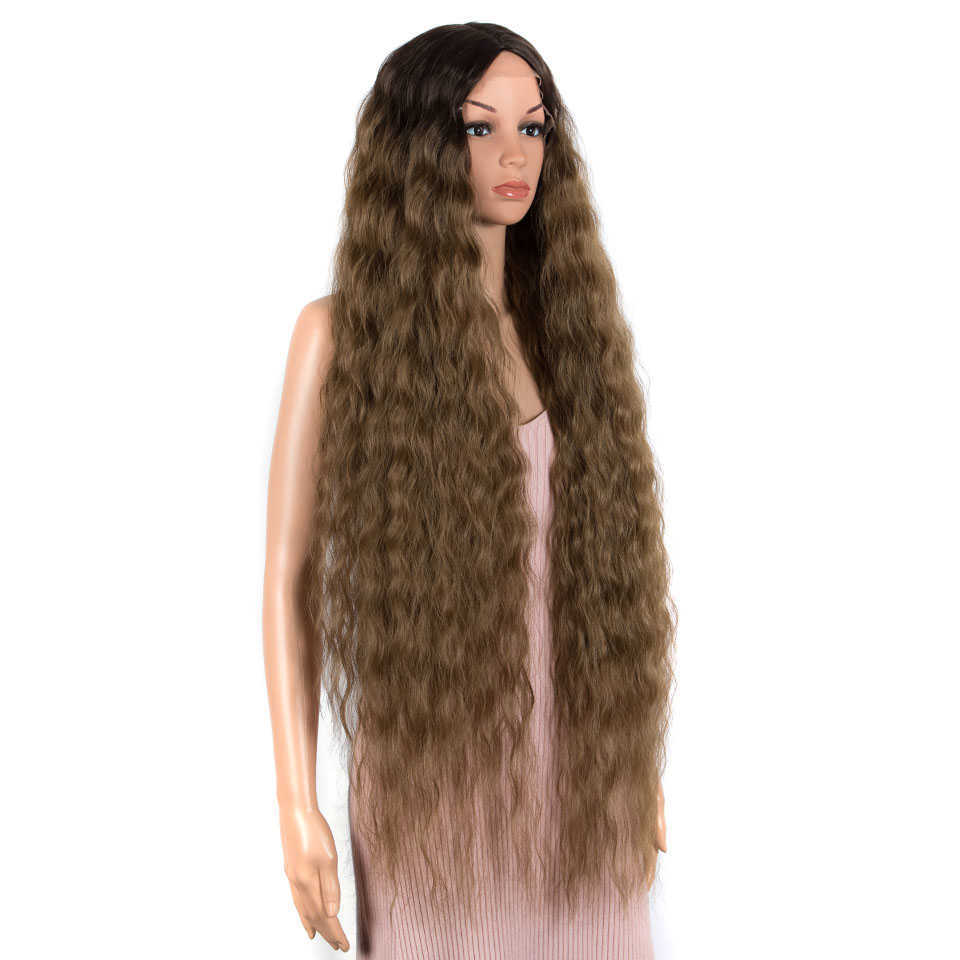 Perruques synthétiques perruque de cheveux synthétiques Cosplay vague lâche fausse dentelle pour les femmes Ombre brun eau 42 pouces bouclés résistant à la chaleur 230227