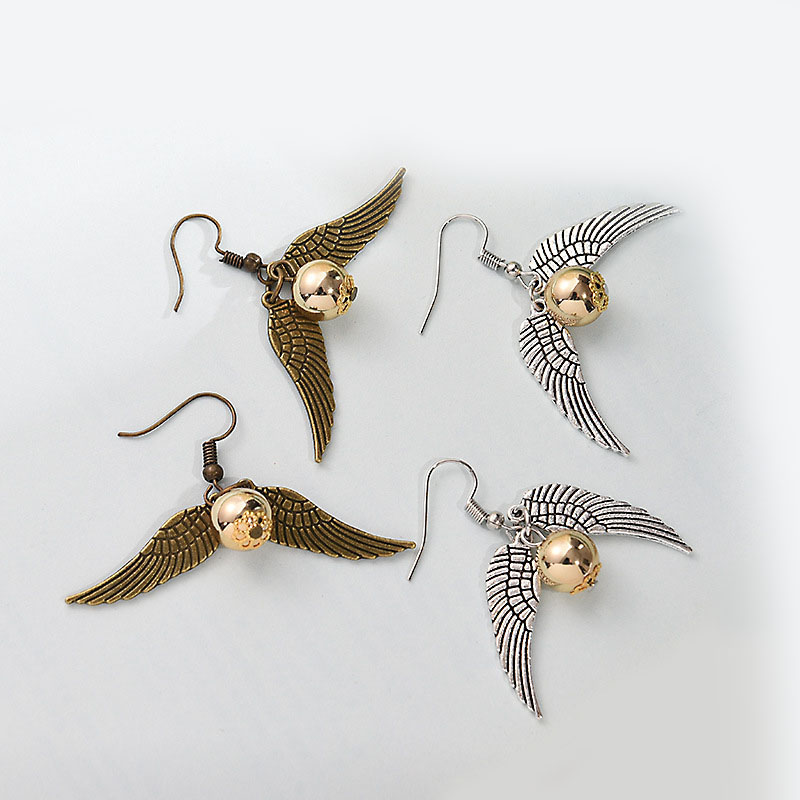 Vintage Movie Wing Earrings Jewelry Dangle Bronze Silver Earrings Potter The Deathly Hallows Drop Earrings For Women Gold Beads Wings Earrings