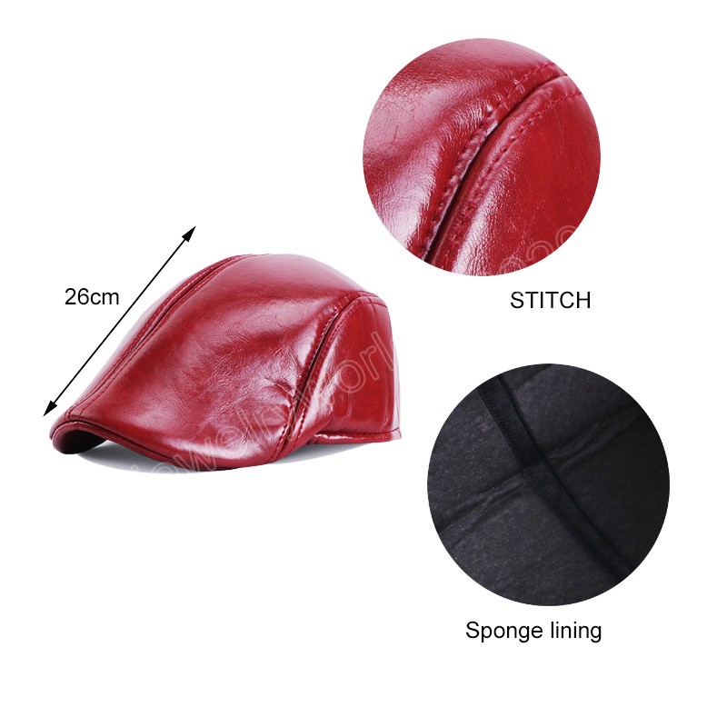 Faux Leather Newsboy Beret Fashion Retro Unisex Baseball Cap Adjustable Flat Peaked Hat