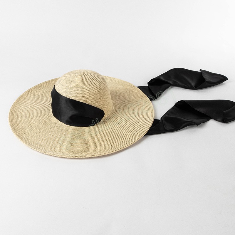 14cmの幅の幅のある女性用特大の麦わら帽子夏のフロッピー折りたたみ式UV保護日陰の帽子旅行ビーチハット