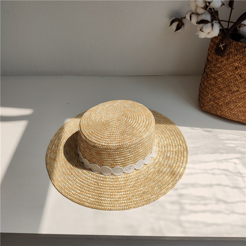 Moda güneşlik hasır şapka dantel kanca çiçek şapkaları kadınlar plaj güneş kremi kova şapka düz üst güneş kap Casquette